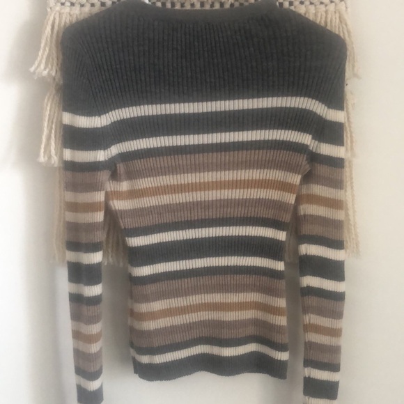 Theory 100% Cashmere Knit Ribbed Mixed Stripe Crewneck Regal Sweater Large - Picture 5 of 7